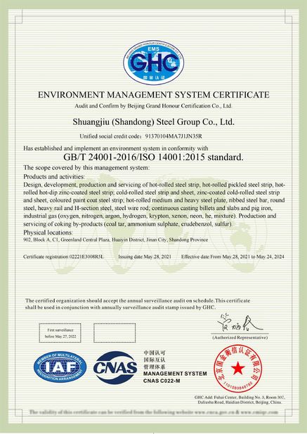 Cina Shuangjiu (Shandong) Steel Group Co., Ltd. Sertifikasi